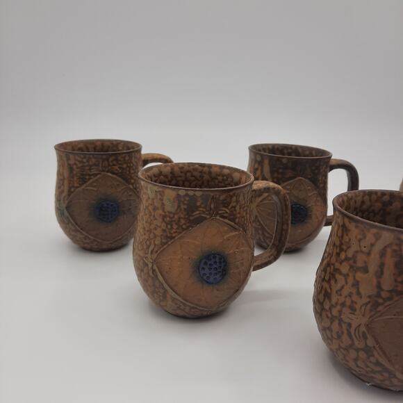 Set of 6 Vintage Coffee Cups Mugs Flower with Blue Center Made In Japan - Picture 4 of 11